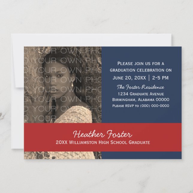 Blue/Red School Color Blocks Grad Invite (Front)