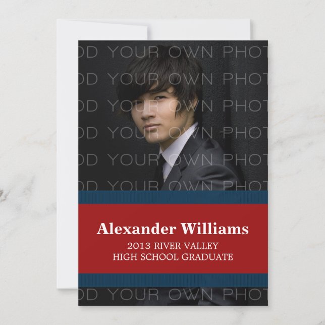 Blue/Red School Color Stripes Grad Invite (Front)