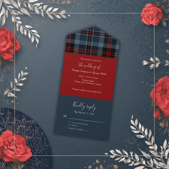 blue red scottish wedding celtic tartan plaid all in one invitation (Creator Uploaded)