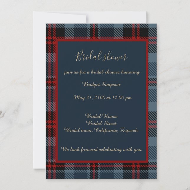 blue red scottish wedding celtic tartan plaid invitation (Front)