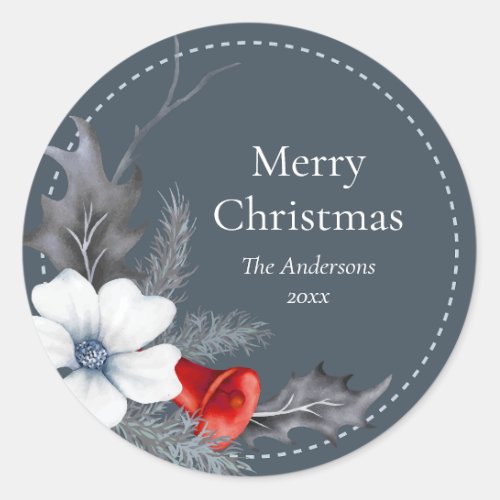 Blue Red Silver Foliage Christmas Gift Stickers