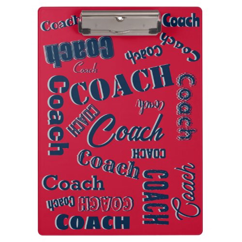 Blue Red Silver Personalized Coach Gift Name Art Clipboard