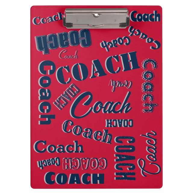 Blue Red Silver Personalized Coach Gift Name Art Clipboard (Front)