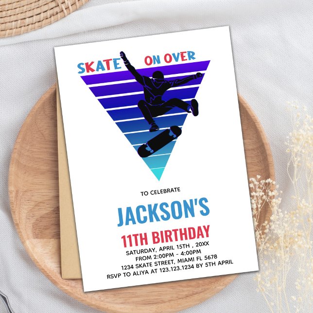Blue Red Skateboards Birthday Invitations (Blue Red Skateboards Birthday Invitations)