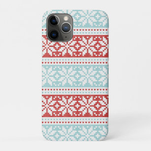 Blue Red Snowflakes Christmas Knit Pattern iPhone 11 Pro Case