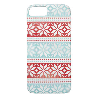 Blue Red Snowflakes Christmas Knit Pattern iPhone 7 Case