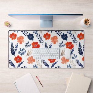 Blue& Red Spring Flowers Watercolor Botanical  Desk Mat