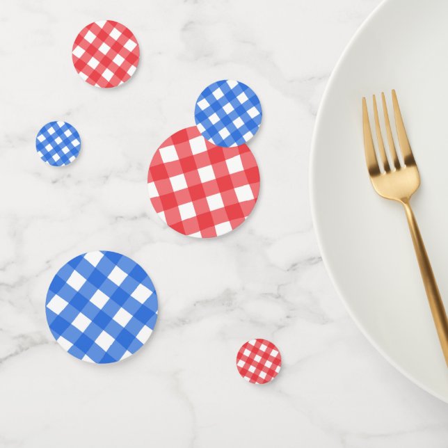 Blue & Red Squares Checkered Gingham Checkers Confetti (Group)