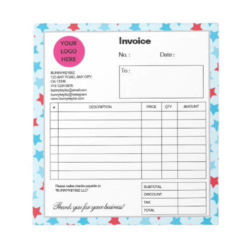 Blue Red Star Company Business Invoice Quotation Notepad