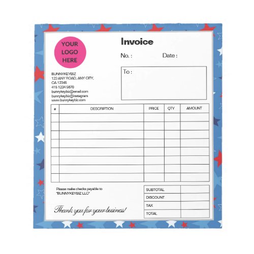Blue Red Star Company Business Shop Invoice Notepad