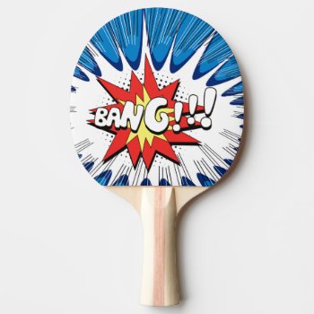 Blue & Red Stars Comic Explosion Personalized Bang Ping Pong Paddle by GroovyFinds at Zazzle