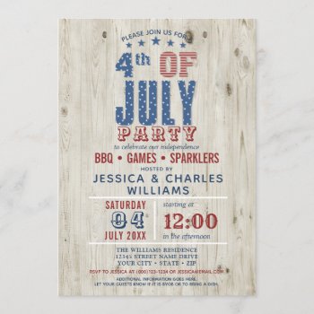 Blue & Red Stars & Stripes Rustic | 4th Of July Invitation by BizzyBeeDesign at Zazzle