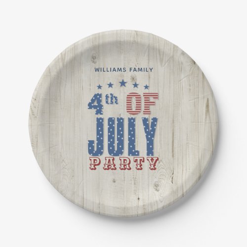 Blue  Red Stars  Stripes Rustic  4th of July Paper Plates