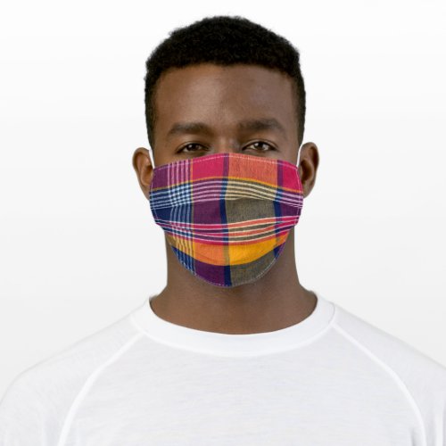 Blue Red Stripe Madras Plaid Square Pattern Adult Cloth Face Mask