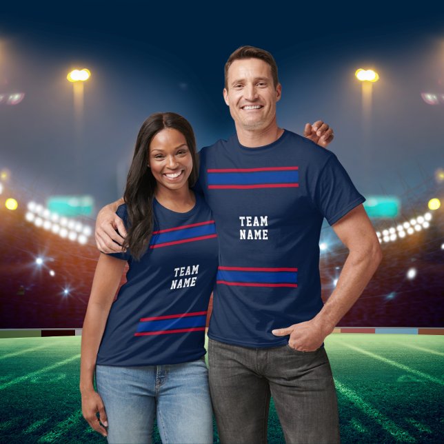 Blue & Red Striped Sports Team Name Dark Unisex T-Shirt (Blue & Red Striped Sports Team Name Dark Unisex T-Shirt)