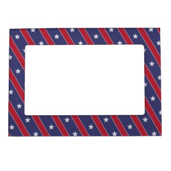 Blue Red Stripes Stars Pattern Magnetic Frame by sumwoman at Zazzle