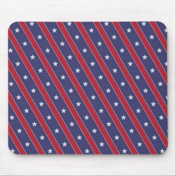 Blue Red Stripes Stars Pattern Mouse Pad by sumwoman at Zazzle