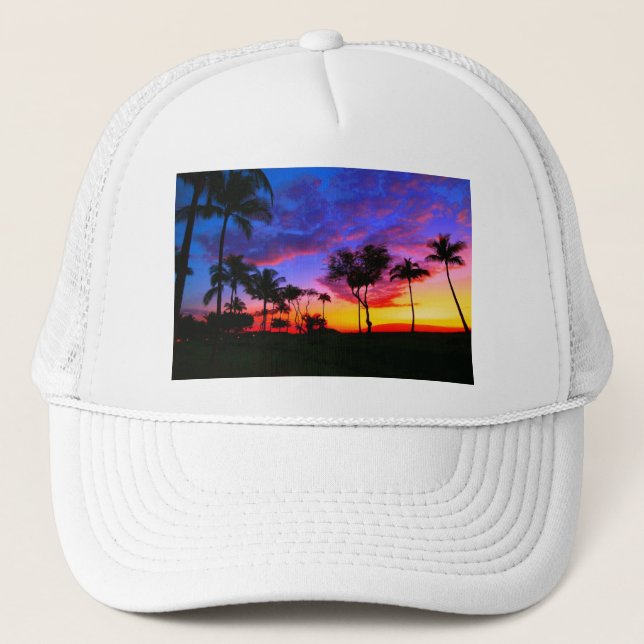 Blue Red Sunset Exotic Hawaiian Beach Palm Trees (Front)