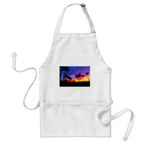 Blue Red Sunset Exotic Hawaiian Beach Palm Trees Adult Apron