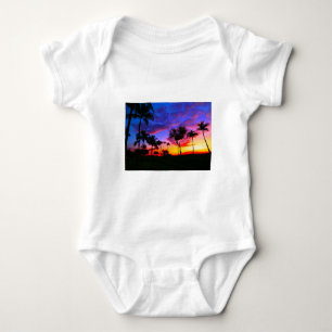 Blue Red Sunset Exotic Hawaiian Beach Palm Trees Baby Bodysuit