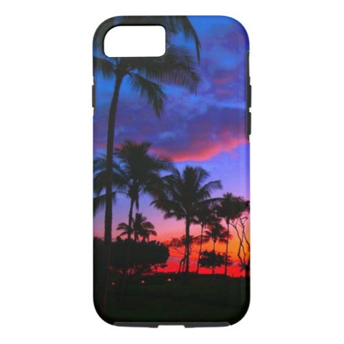 Blue Red Sunset Exotic Hawaiian Beach Palm Trees iPhone 87 Case