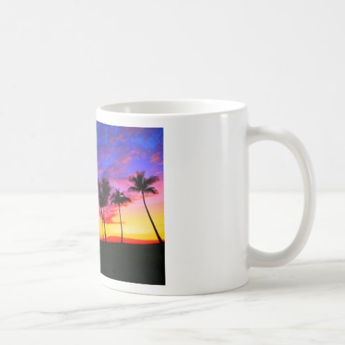 Blue Red Sunset Exotic Hawaiian Beach Palm Trees Coffee Mug