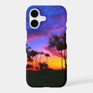 Blue Red Sunset Exotic Hawaiian Beach Palm Trees iPhone 17 Case