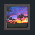 Blue Red Sunset Exotic Hawaiian Beach Palm Trees Jewelry Box<br><div class="desc">Retro Exotic Travel Places Photography - Vintage Palm Tree & the Beach Photo Artwork</div>