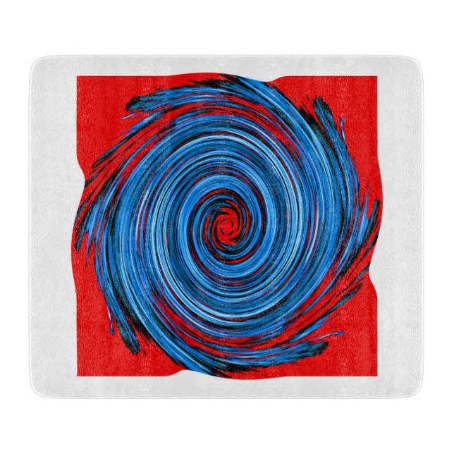 Blue Red Swirl Abstract Pattern Cutting Board (Front)