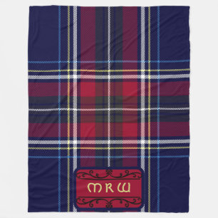 Blue Red Tartan Monogram in Celtic Lion Font Fleece Blanket