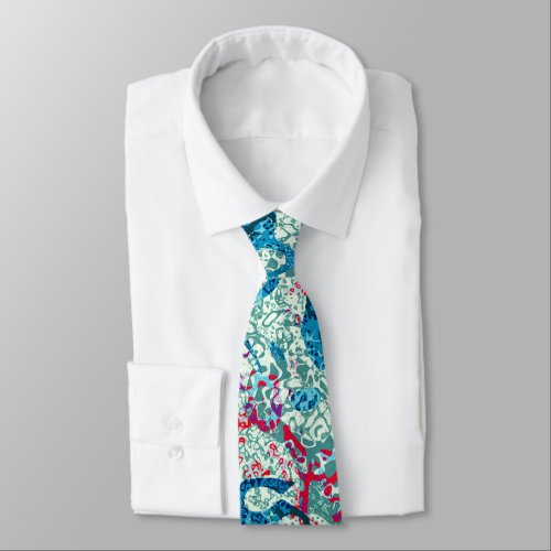 Blue Red Teal Spotted Graphic Abstraction Neck Tie