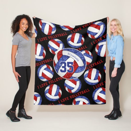 blue red team colors girls I love volleyball Fleece Blanket