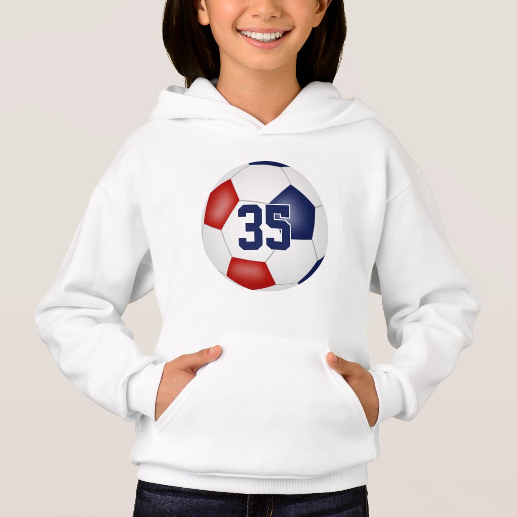 blue red team colors jersey number soccer hoodie
