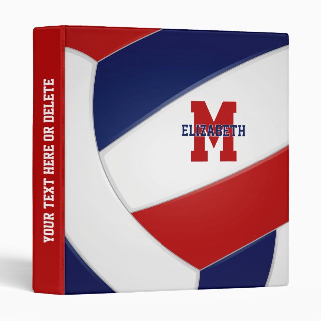blue red team sports girls boys volleyball 3 ring binder (Front/Spine)