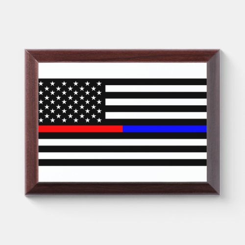 blue red thin line police firefighters symbol usa award plaque