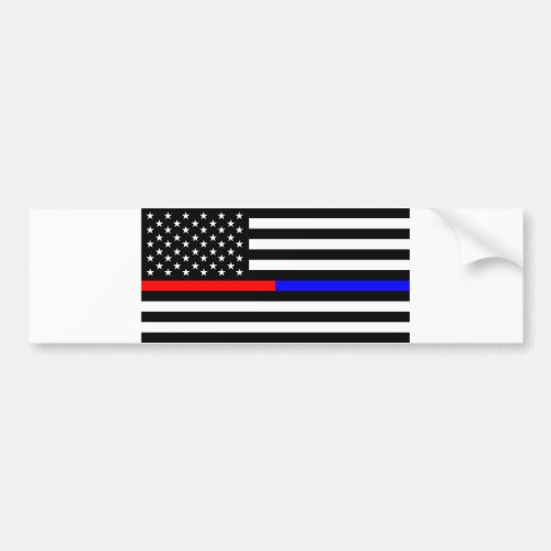 blue red thin line police firefighters symbol usa bumper sticker