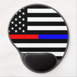 blue red thin line police firefighters symbol usa gel mouse pad
