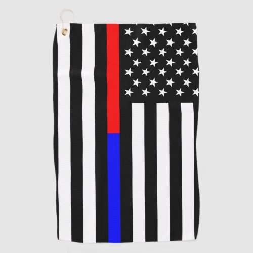 blue red thin line police firefighters symbol usa golf towel