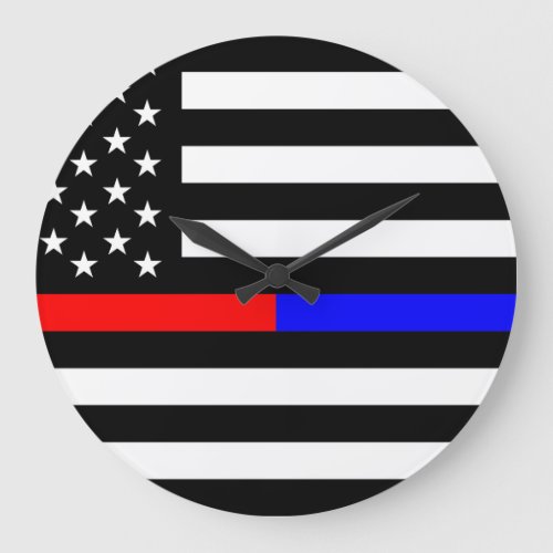 blue red thin line police firefighters symbol usa large clock