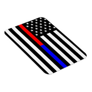 blue red thin line police firefighters symbol usa magnet