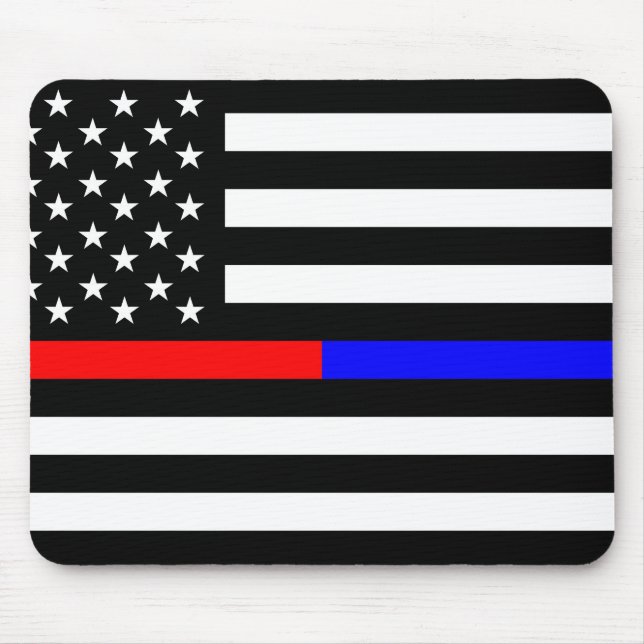 blue red thin line police firefighters symbol usa mouse pad (Front)