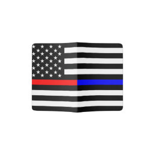 blue red thin line police firefighters symbol usa passport holder