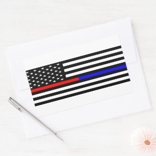 blue red thin line police firefighters symbol usa rectangular sticker