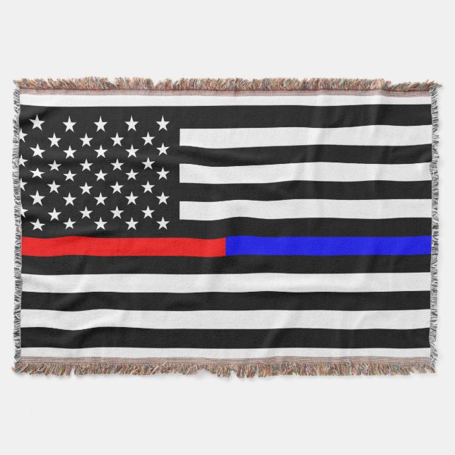 blue red thin line police firefighters symbol usa throw blanket (Front)