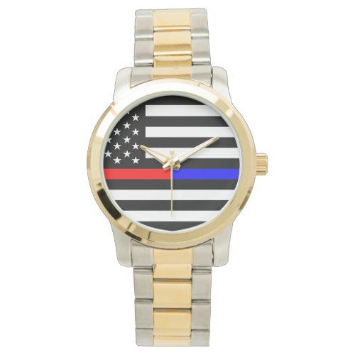 blue red thin line police firefighters symbol usa watch