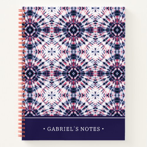 Blue  Red Tie Dye Pattern  Add Your Name Notebook