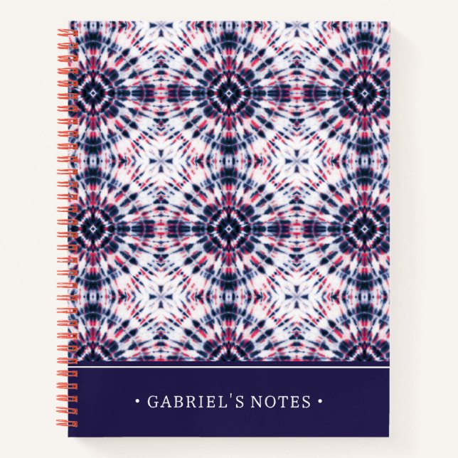 Blue & Red Tie Dye Pattern | Add Your Name Notebook (Front)