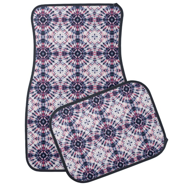 Blue & Red Tie Dye Pattern Car Floor Mat (Set)