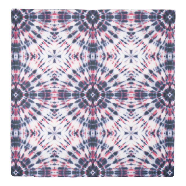 Blue & Red Tie Dye Pattern Duvet Cover (Front)