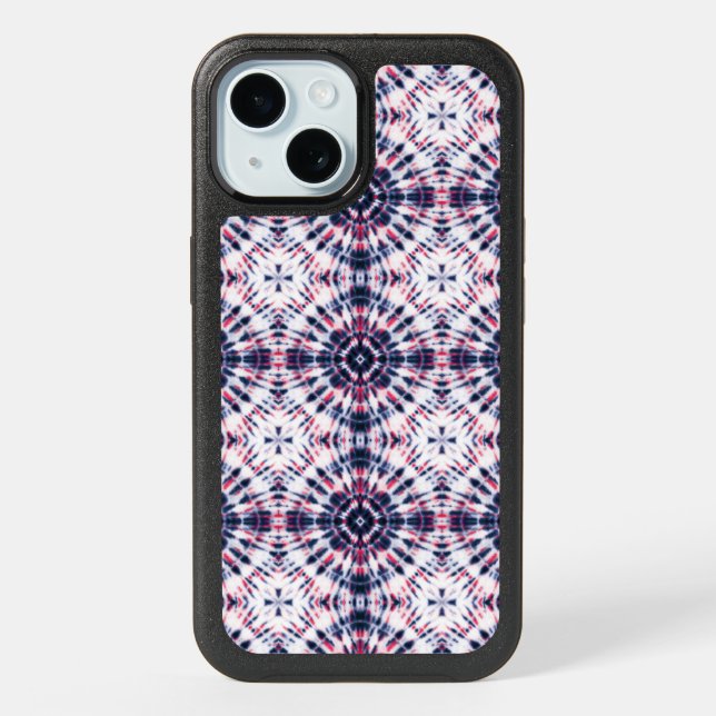 Blue & Red Tie Dye Pattern iPhone 15 Case (Back)